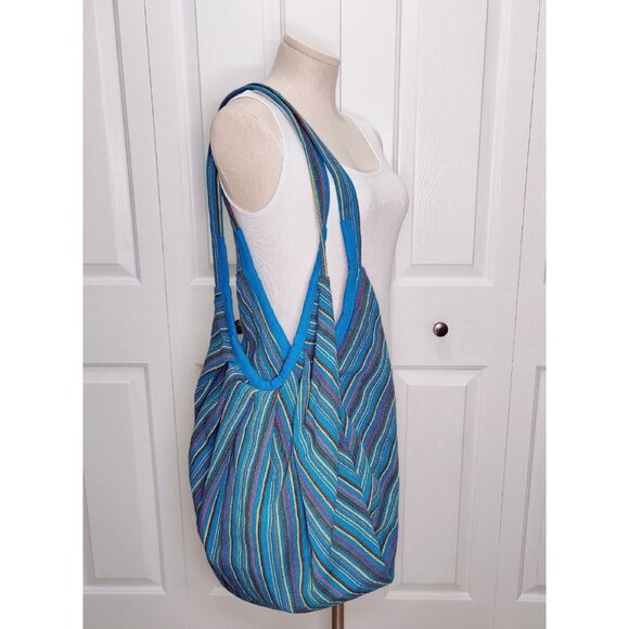 Tribe Azure Fair Trade Women's Banana Hobo Handmade Jacquard Tote Bag Boho - Picture 9 of 11